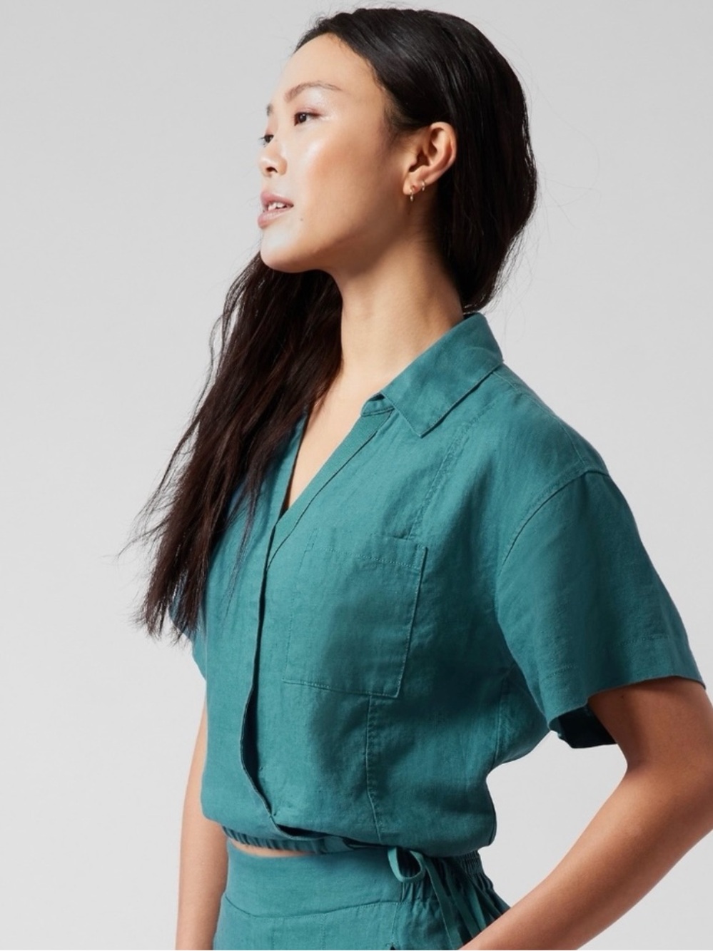 Athleta Teal Linen Wrap Blouse Size Xsmall - Picture 2 of 9